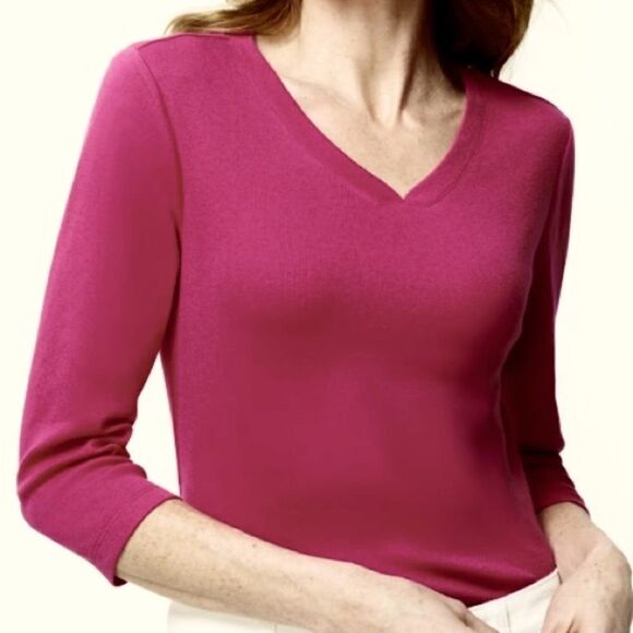 JADE V-NECK 3/4 LENGTH SLEEVE TEE WILD MULBERRY / CHICOS SZ 2 (=L or 12) - Picture 1 of 6